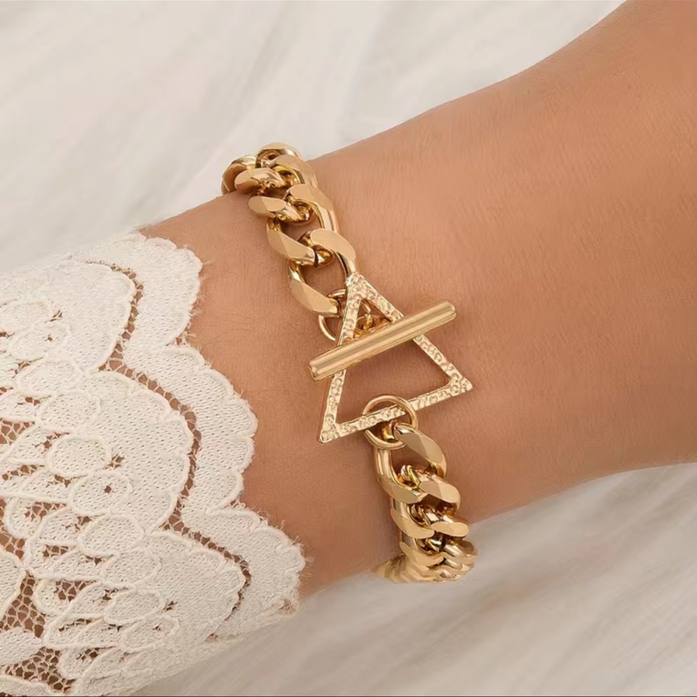 💛 NEW Gold 18k plated Geometric Triangle Chain Chunky Bracelet